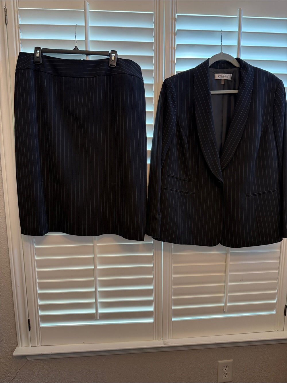 Kasper Black Pinstripe Skirt and Blazer Set